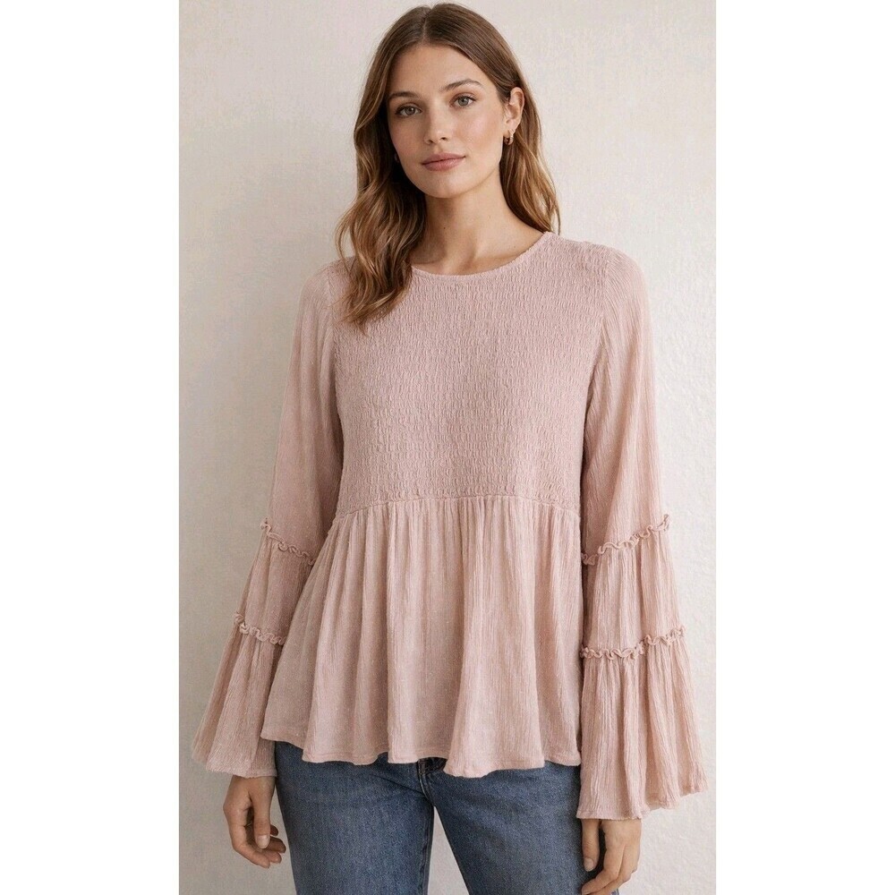 American Eagle Peasant Blouse Pink Boho Balloon Sleeve Ditzy Floral Size Medium